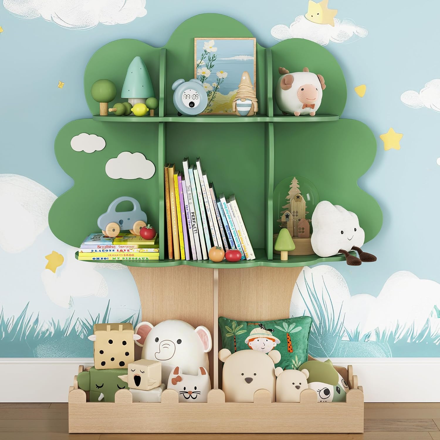 Baby Nursery Bookcase - Rak Buku Kayu Montessori untuk Balita,
