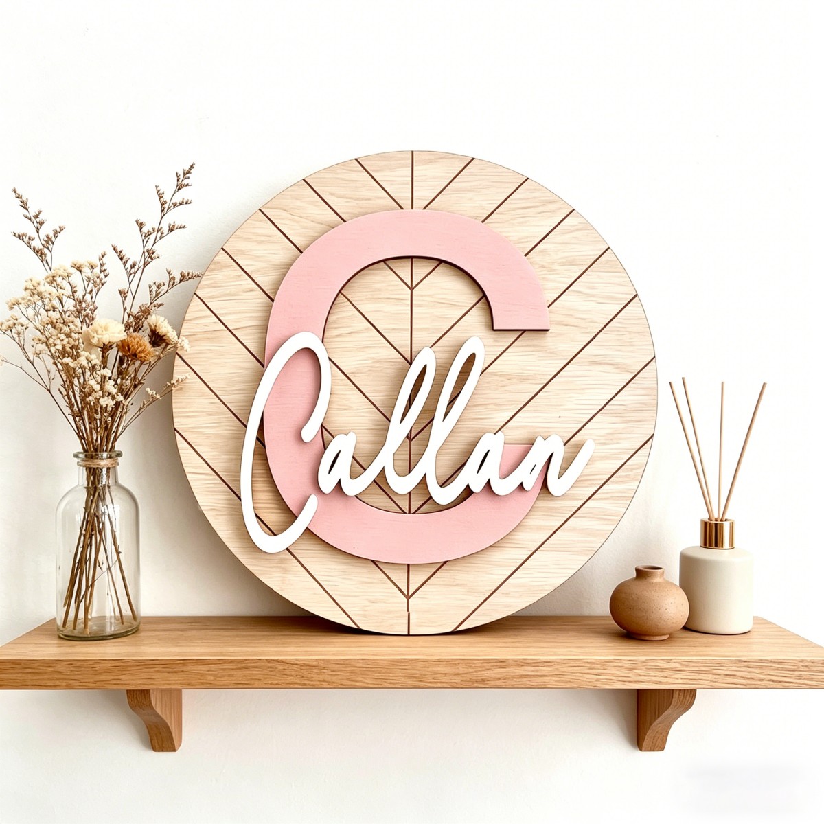 Baby Nursery Office - 1 Buah Plakat Nama Kayu Geometris