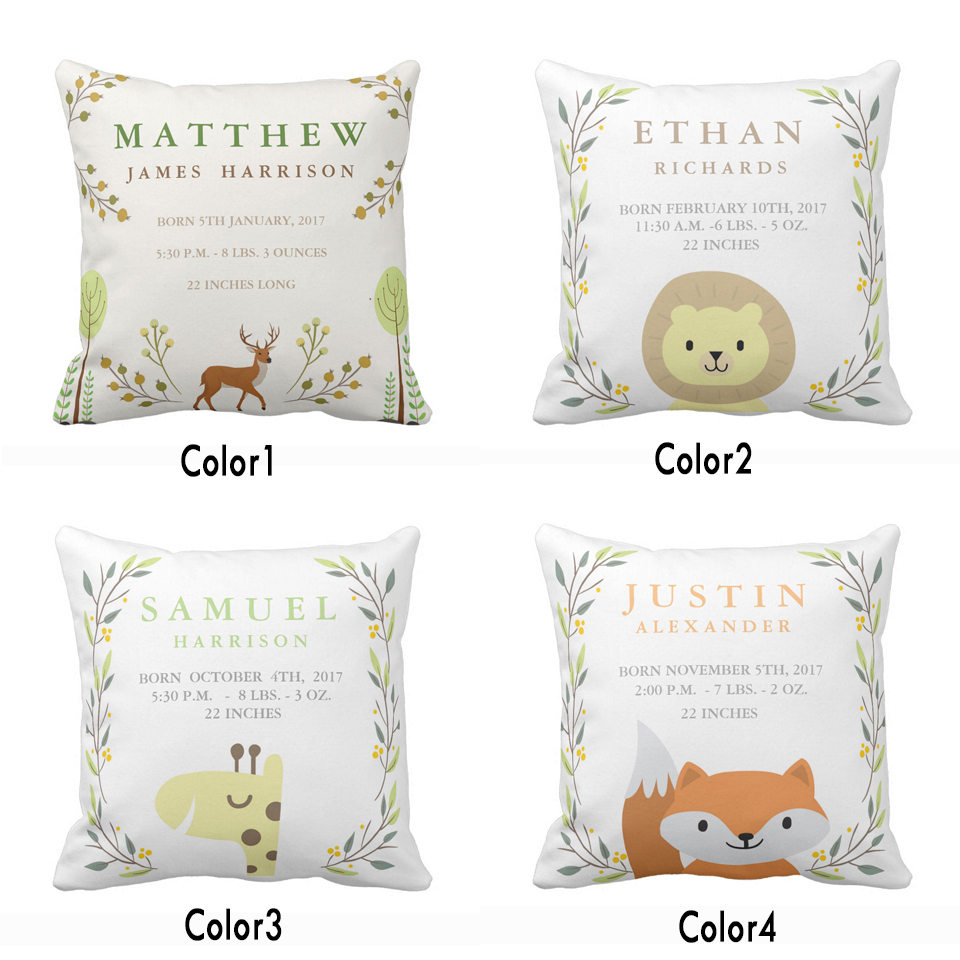Baby Nursery Cushion - Kustom Woodland Hutan Lahir Statistik Baby