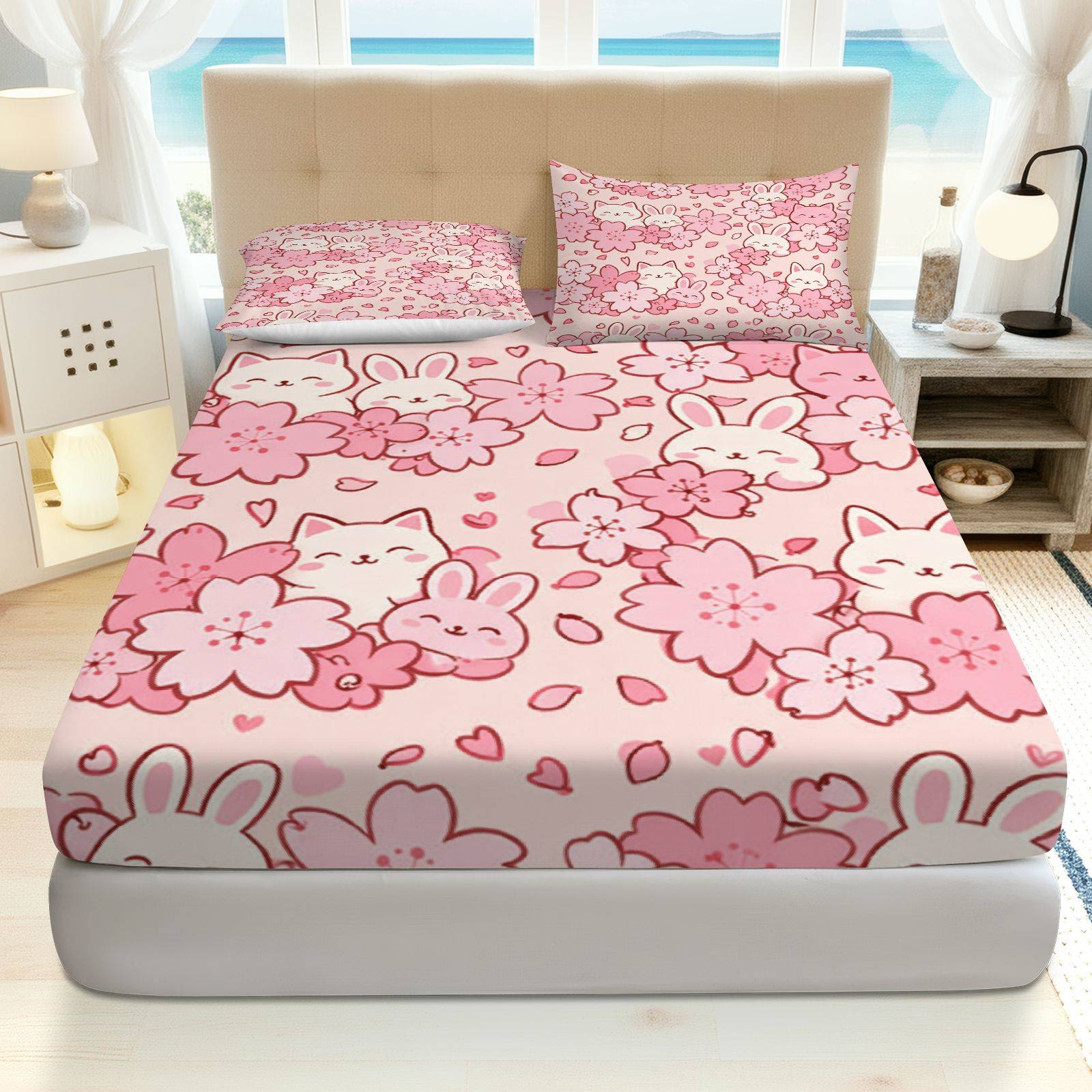 Baby Nursery Bedding - Set Sprei Sakura Rabbit Cat, Bahan