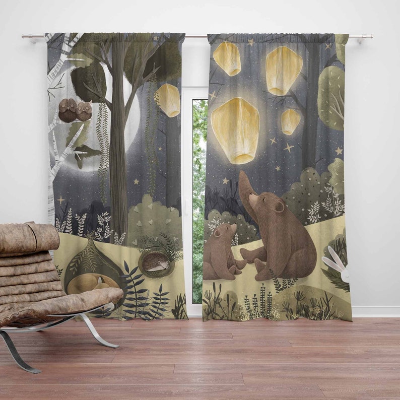 Baby Nursery Office - Tirai Kamar Bayi Motif Hutan Beruang