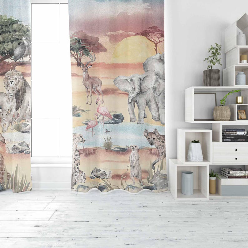 Tirai Hewan Safari Tirai Kamar - Baby Nursery Office ulasan dan harga