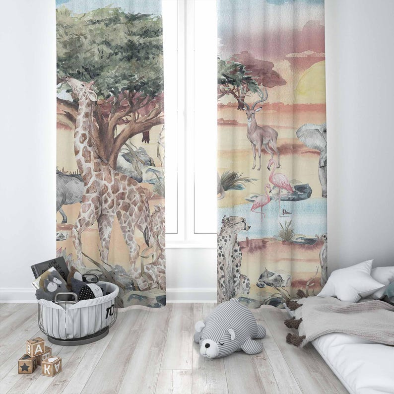 Tirai Hewan Safari Tirai Kamar - Baby Nursery Office ulasan dan harga
