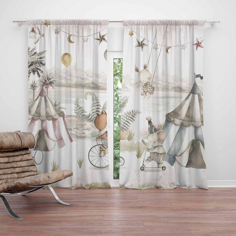 Tirai Hewan Sirkus Tirai Kamar - Baby Nursery Office ulasan dan harga