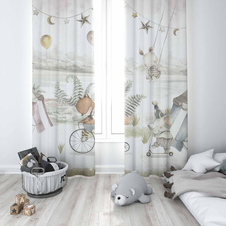 Tirai Hewan Sirkus Tirai Kamar - Baby Nursery Office ulasan dan harga