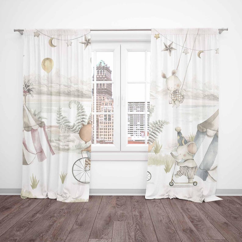Tirai Hewan Sirkus Tirai Kamar - Baby Nursery Office ulasan dan harga