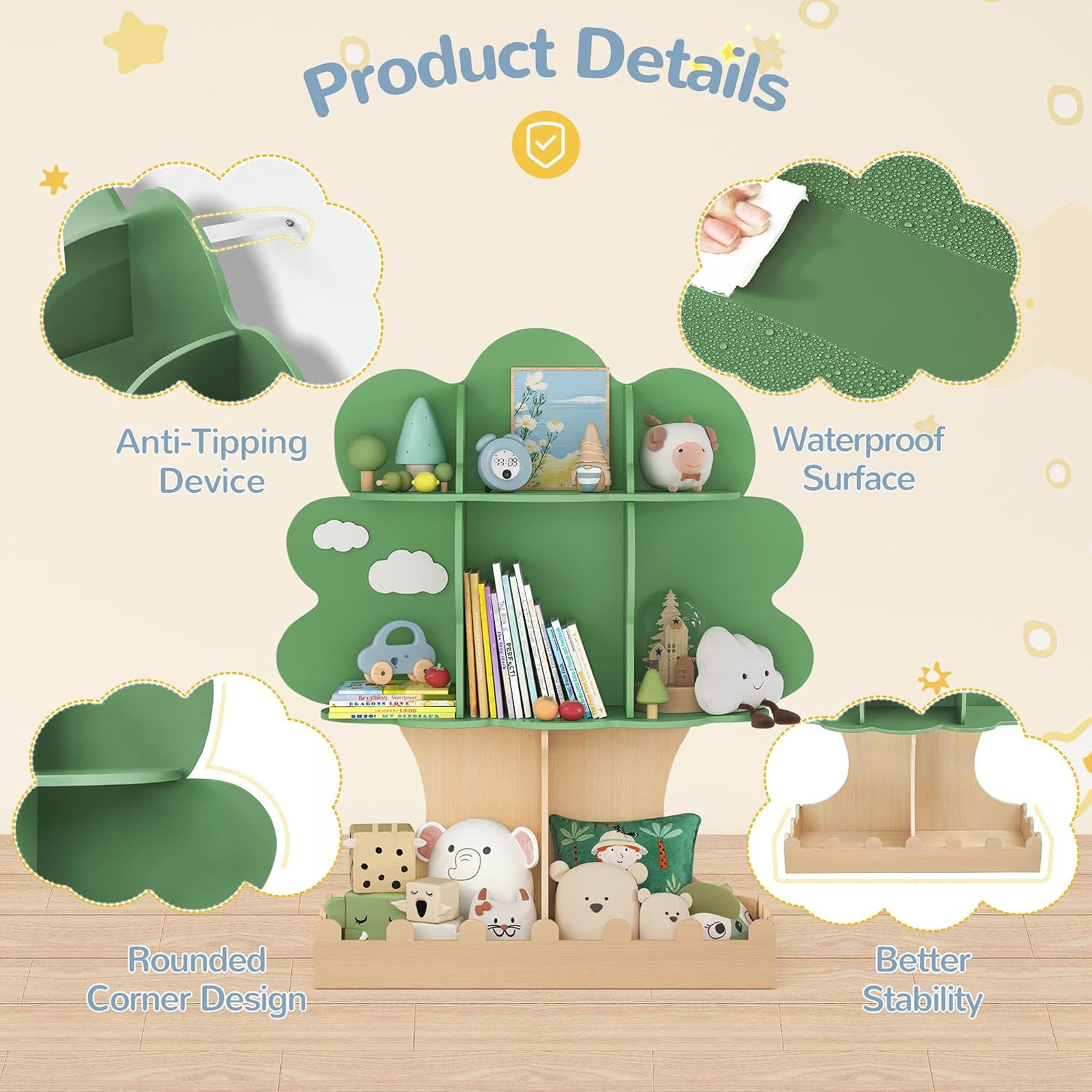 Rak Buku Kayu Montessori untuk - Baby Nursery Bookcase ulasan dan harga