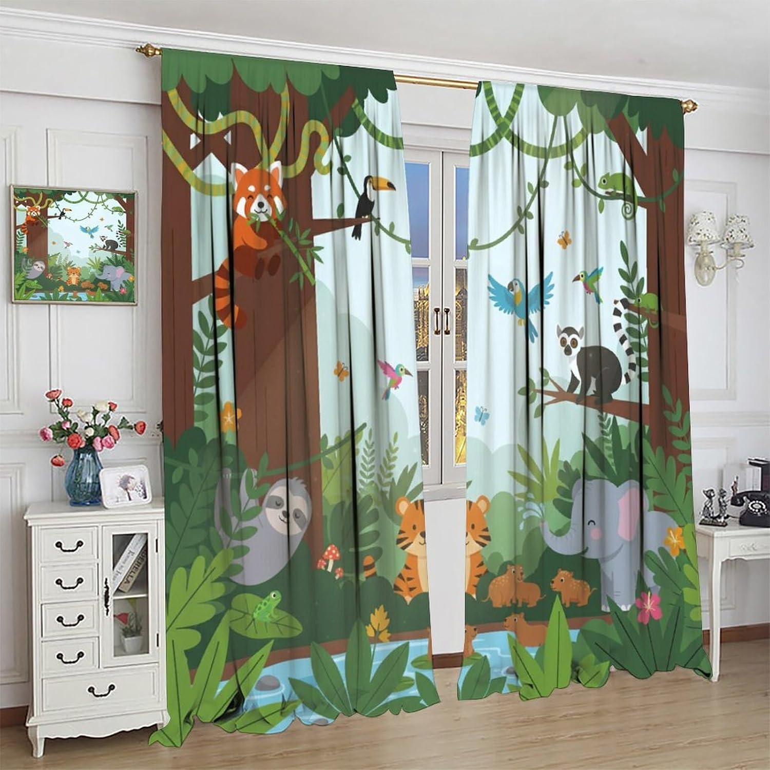 Tirai dengan Motif Hewan Hutan - Baby Nursery Office ulasan dan harga