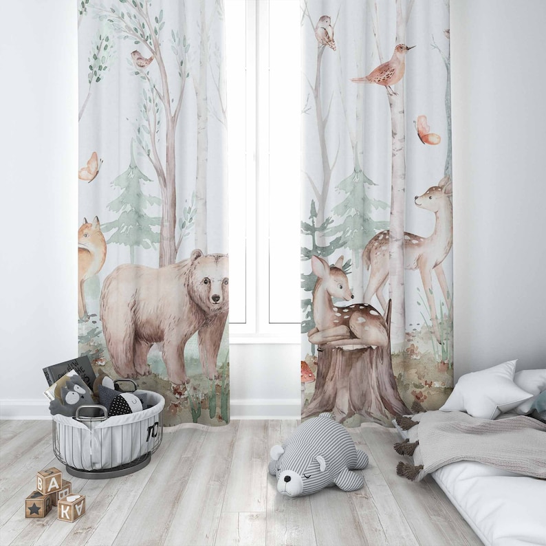 Tirai Hewan Hutan Tirai Kamar  - Baby Nursery Office ulasan dan harga