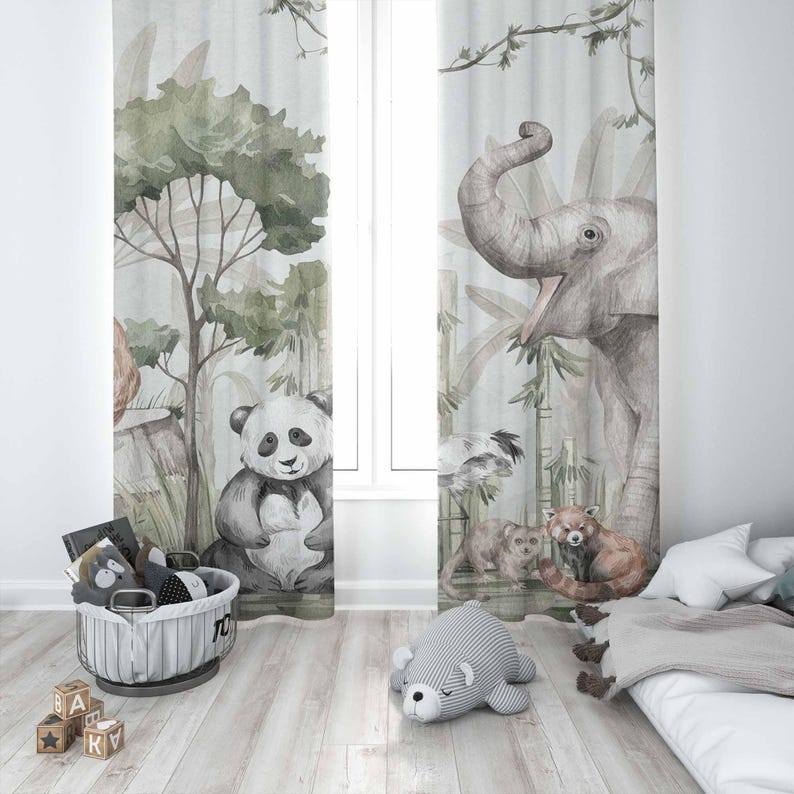 Tirai Hewan Safari Tirai Kamar - Baby Nursery Office ulasan dan harga