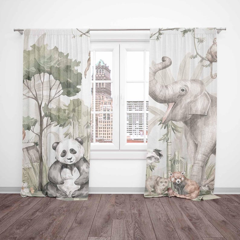 Tirai Hewan Safari Tirai Kamar - Baby Nursery Office ulasan dan harga